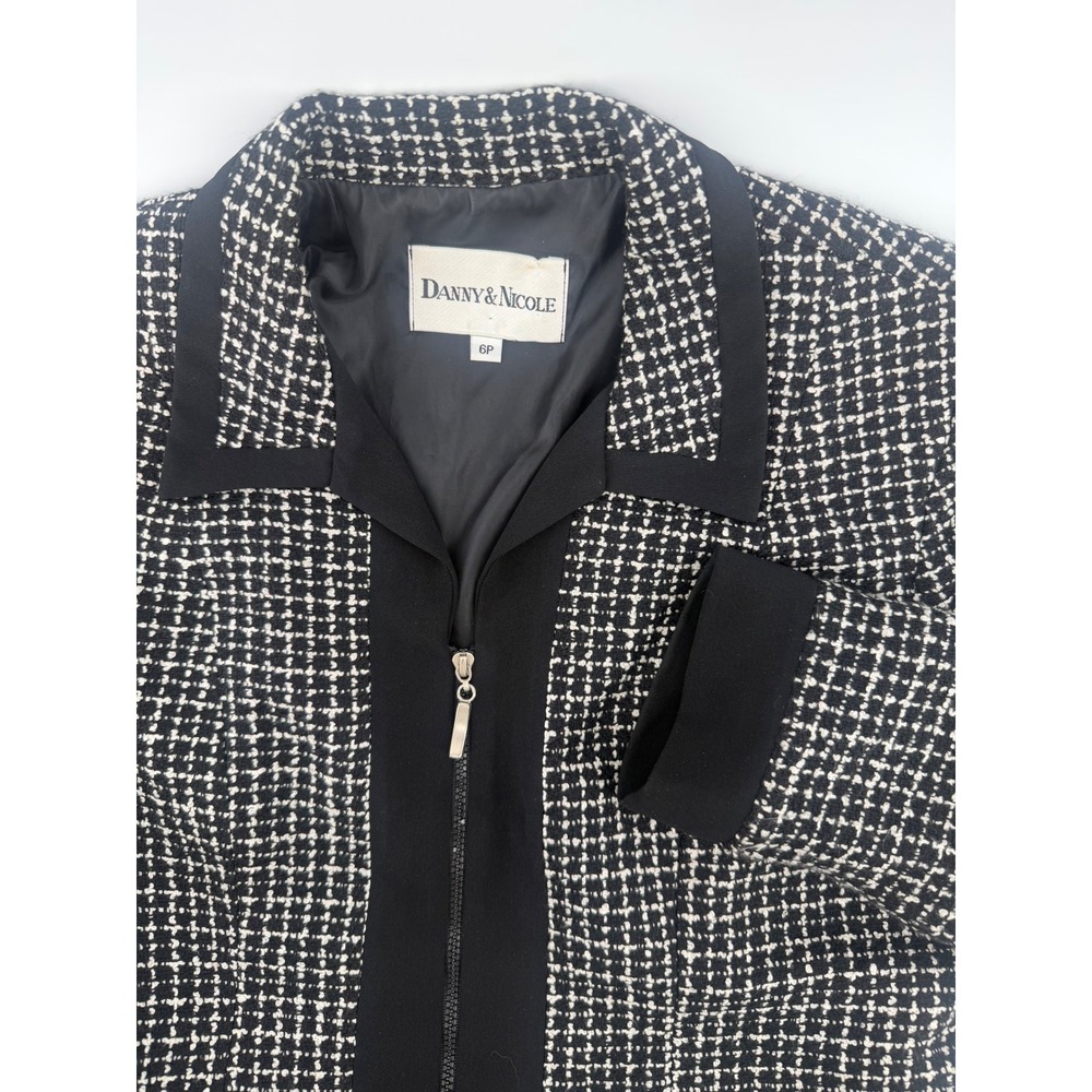 DANNY & NICOLE Black White Textured Zip Up Blazer Jacket Petite 6P NWOT
